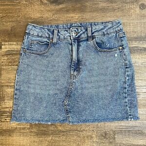 Wild Fable Denim Mini Skirt Y2K Women's Size 8 Blue High Rise Raw Hem Tik Tok